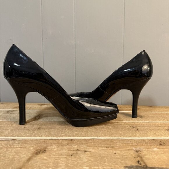 Via Spiga Black Patent Leather Peep Toe High Heels Sz 8 - Picture 5 of 7